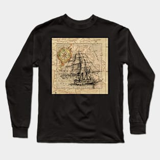 Nautical Voyage vintage ship sailor antique world map sailboat Long Sleeve T-Shirt